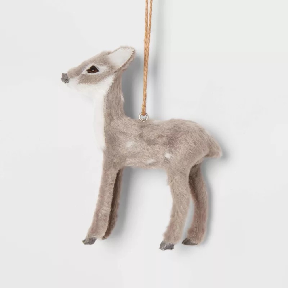 Faux Fur Deer Christmas Tree Ornament Gray with Spots nwt